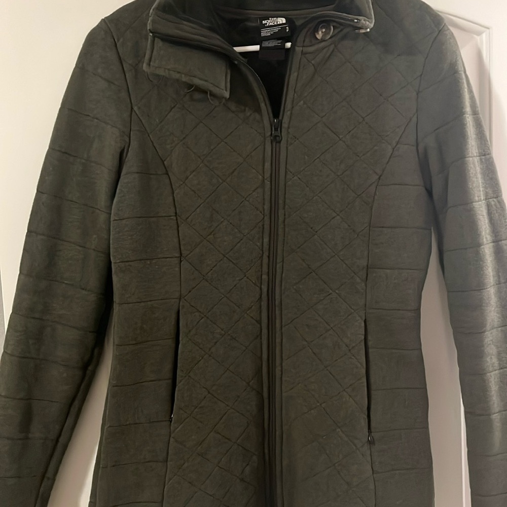 The North Face quilted green jacket